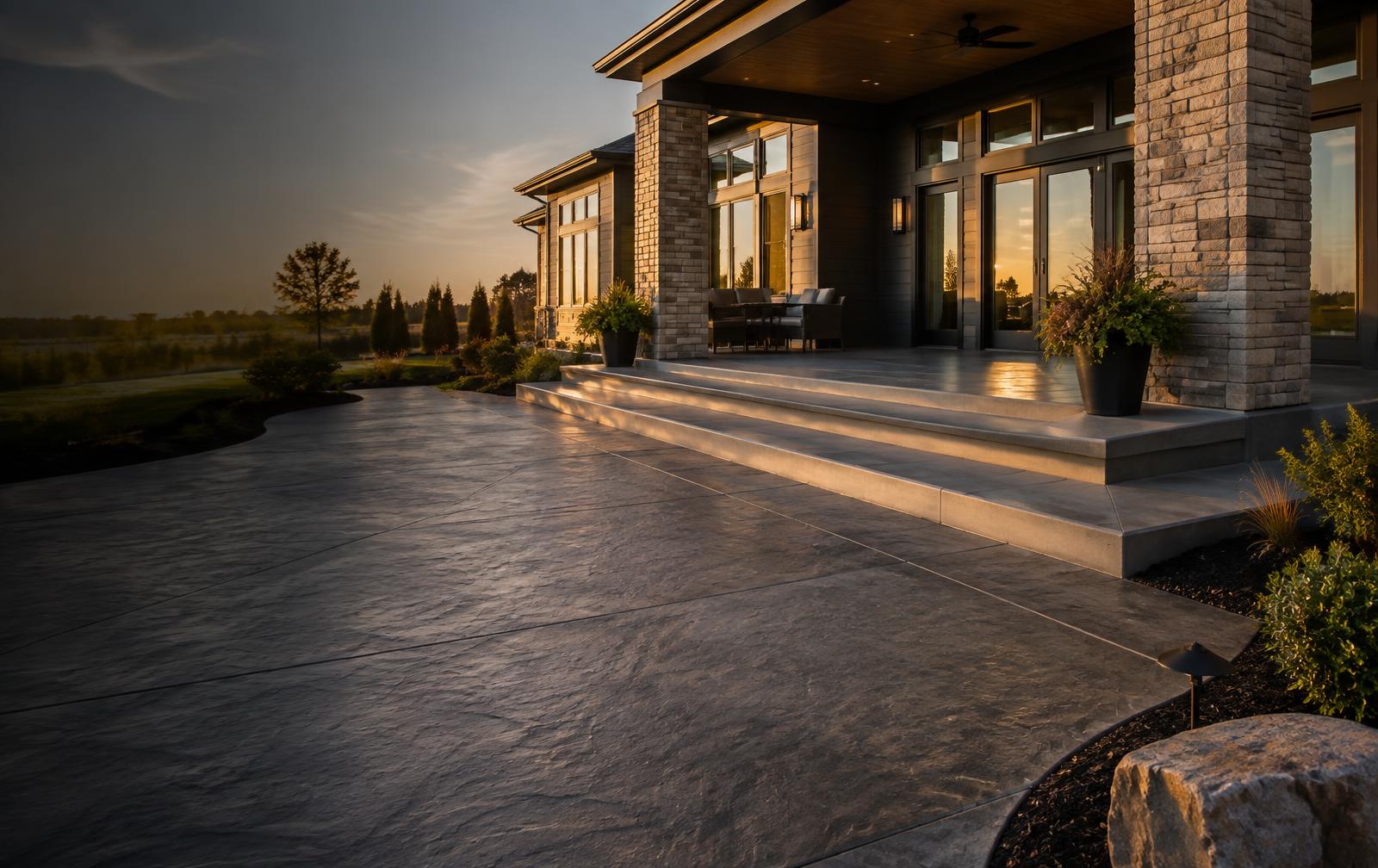 Sample of a finished stamped concrete patio and steps